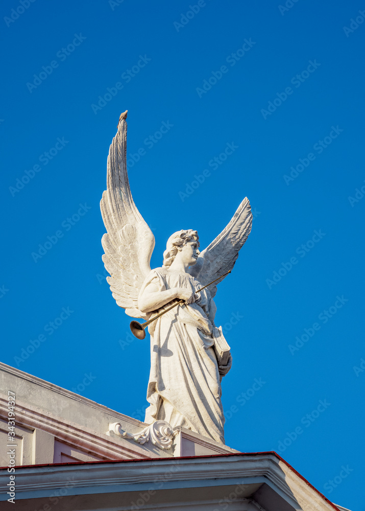 Obraz premium Angel Sculpture at Nuestra Senora de la Asuncion Cathedral, Santiago de Cuba, Santiago de Cuba Province, Cuba