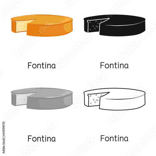 Isolated object of cheese and fontina logo. Graphic of cheese and block stock symbol for web.