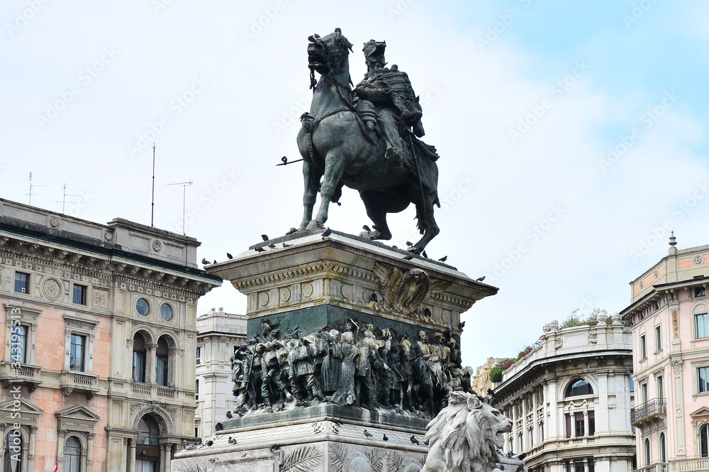 Statue of King Victor Emmanuel II of Italy at Piazza del Duomo, Milan, Italy