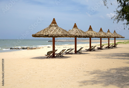 beach with umbrellas  mui ne  Vietnam.