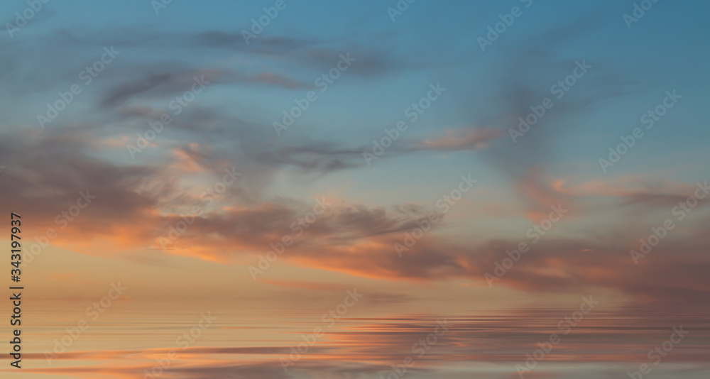 Beautiful sea sunset with cirrus clouds. Natural composition