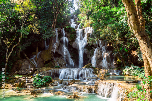 Fototapeta Naklejka Na Ścianę i Meble -  Kunag Si Waterfalls In Luang Prabang Laos 