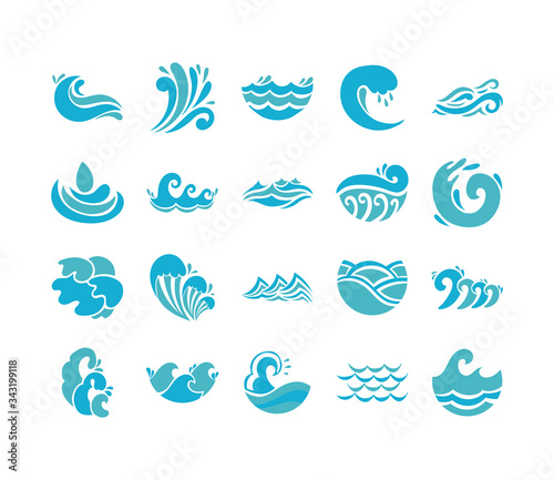 bundle of waves ocean set icons