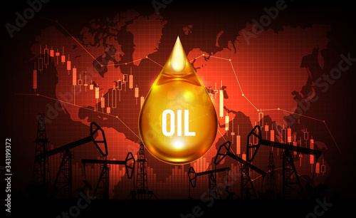 Oil price stock market chart and graph, oil pump background, Low Oil price turn negative concept , vector illustration