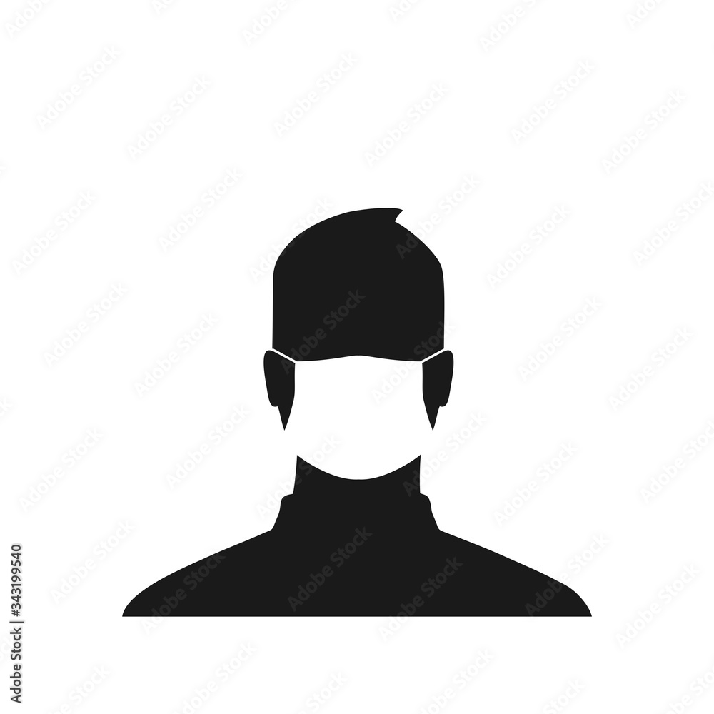 Blank Profile Picture Wearing Medical Mask Black Silhouette isolated on white