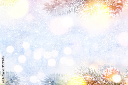 Christmas and New Year holidays background, winter season. Christmas greeting card © Guschenkova