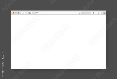 Modern browser window design isolated on dark grey background. Web window screen mockup. Internet empty page concept with shadow