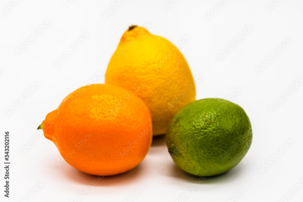 Meyer, orange, lemon from Uzbekistan, three different lemons on a white background, isolated Meyer, orange, lemon from Uzbekistan, three different lemons on a white background, isolated