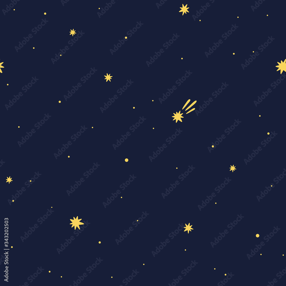 Seamless pattern with starry night sky and comets