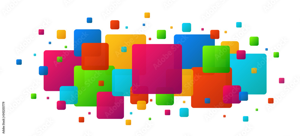 Modern colored squares glitter abstract isolated on white. Colorful particles pattern concept. Background design for presentation, poster, flyer, cover, brochure, banner