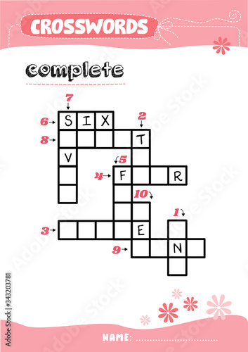 Numbers printable crossword puzzle worksheet for Kids / Math sheet / learning numbers by letters