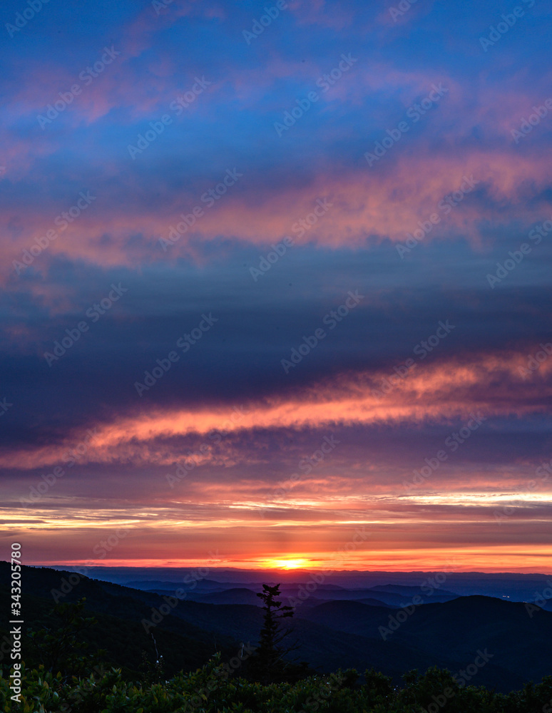 Soft Sunset Light Fades Over Blue Ridge Mountains