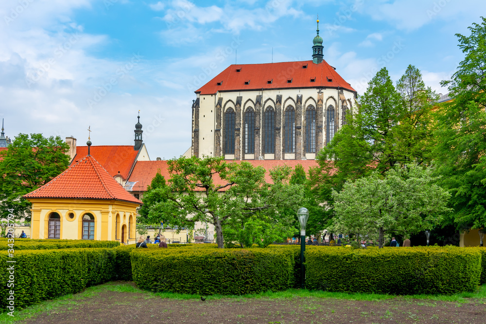 Franciscan Garden with Church of Our Lady of the Snows in background, Prague, Czech Republic