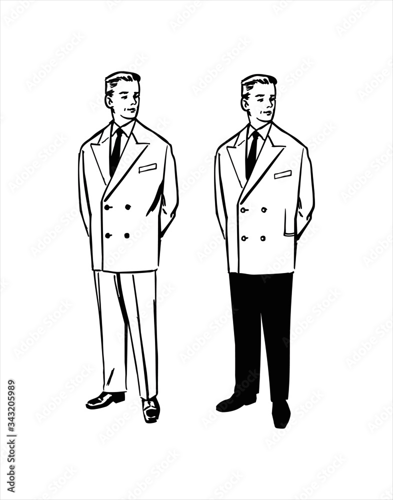 Two Men Standing Back To Back Against A White Background Stock