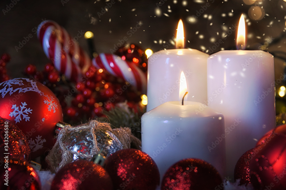 Fototapeta Christmas and New Year holidays background, winter season. Christmas greeting card