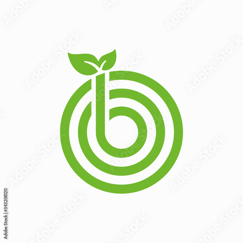 leaf circle with letter b vector logo