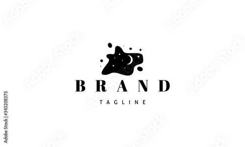 Vector logo on which an abstract image of an ink spot in which the moon and stars is displayed.