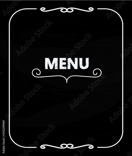 Blank menu on blackboard, handwriting letters and frame, vector 