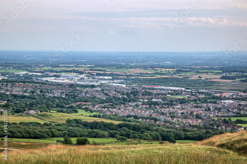 Aerial view of the Horwich landscape including the University of Bolton football Stadium 
