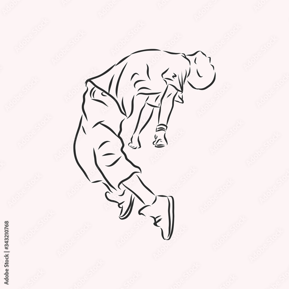 Obraz premium break dancer-continuous line drawing. break dance, dancer, vector sketch illustration