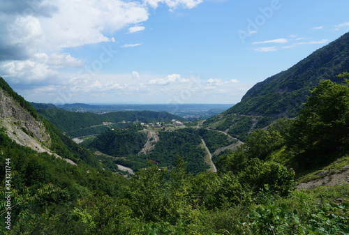 View from the mountain. Georgia serpentine. winding road in the mountains
