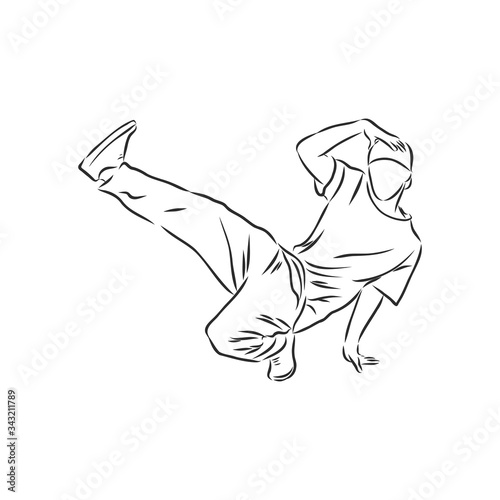 break dancer-continuous line drawing. break dance, dancer, vector sketch illustration