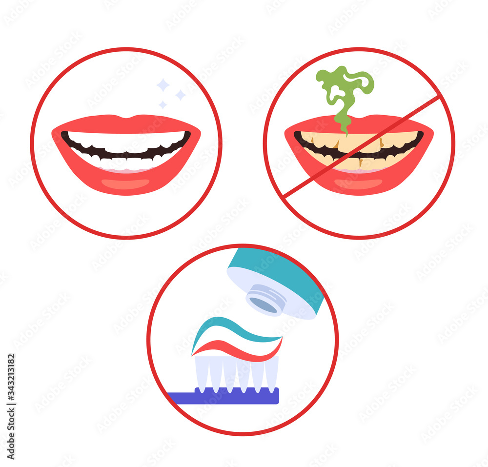 Brush clean teeth hygiene steps instruction isolated set. Vector flat cartoon graphic design illustration Brush clean teeth hygiene steps instruction isolated set. Vector flat cartoon graphic design illustration