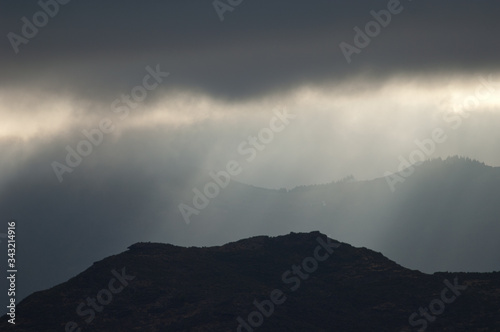 Cliffs of the Tejeda crater in the fog. The Nublo Rural Park. Gran Canaria. Canary Islands. Spain.