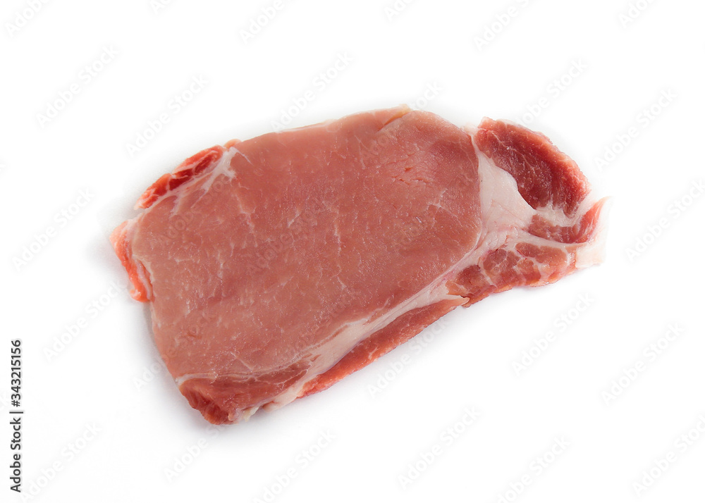 raw meat isolated on white. One piece of pork