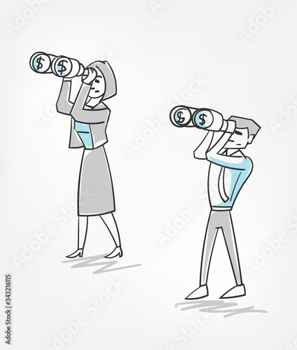 vector sketch doodle line concept buisness man look for investor money