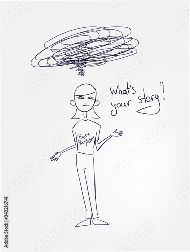 vector sketch lettering word doodle concept illustration what is your story girl best storyteller