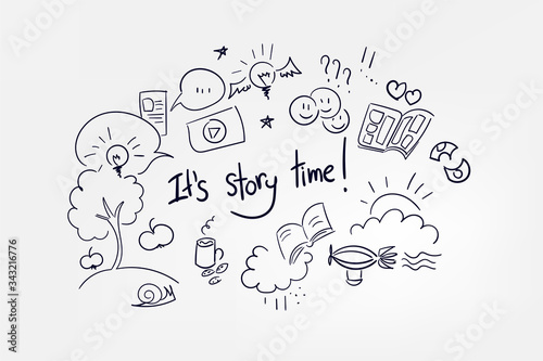 vector sketch lettering word doodle concept illustration it's story time photo