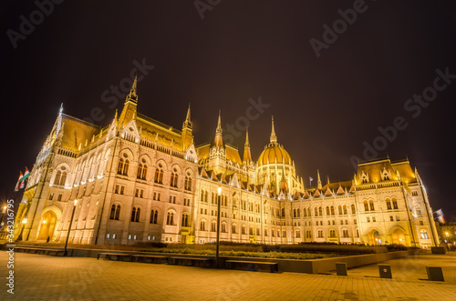 Night view of the Hungarian Parliament Building in Budapest  Hungary.