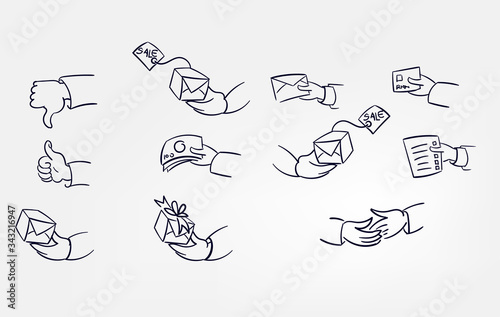line doodle vector sketch design set hands market internet concept