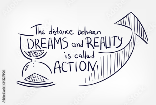 dreams reality action motivation quote concept doodle hand drawn vector line illustration