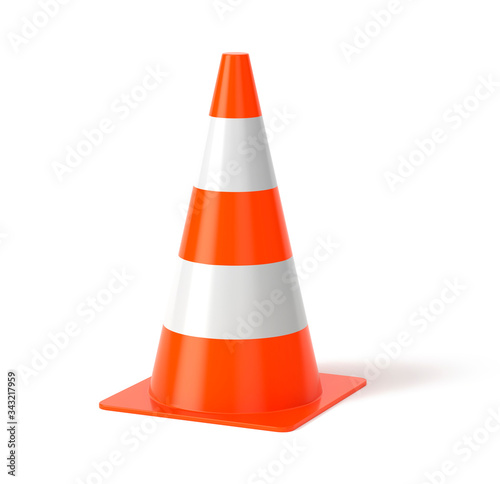 Traffic cone isolated on white 3d rendering photo