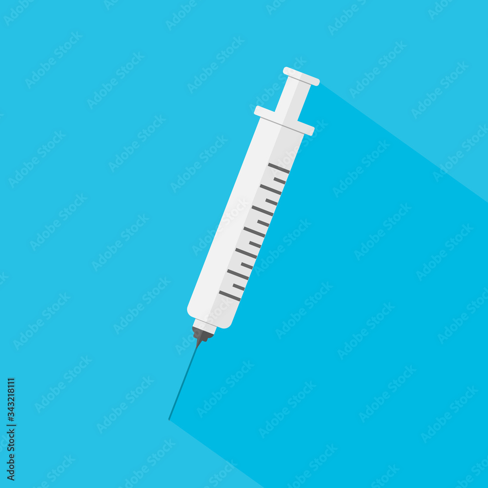 Medical syringe flat icon isolated on white background. Vector illustration.