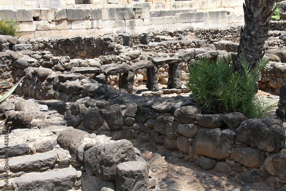 Ruins in Capernaum along the Sea of ​​Galilee. Israel.