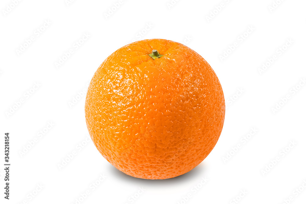 Fresh orange on white background. Isolated orange. Ripe fruit