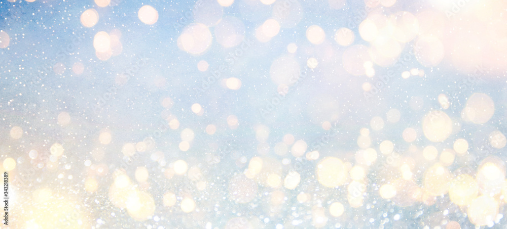 Blurred background with bokeh. Christmas and Happy New Year greeting card.