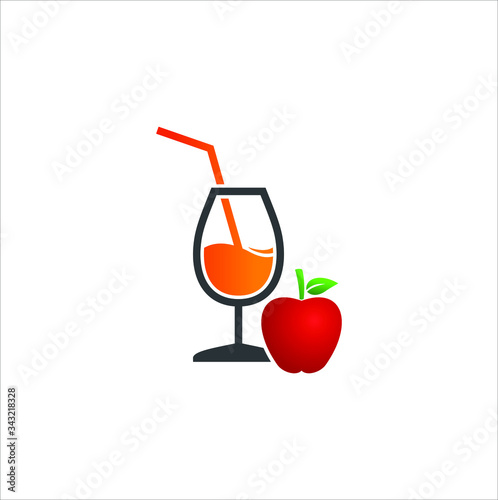 Natural fresh apple juice in a glass vector icon. Fruit juice logo concept