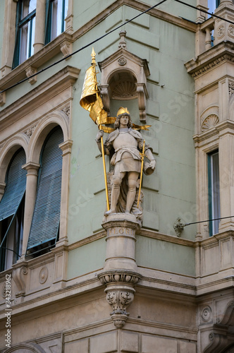 Statue of Saint Florian at the corner of Jungferngasse and Herrengasse, Graz, Austria
