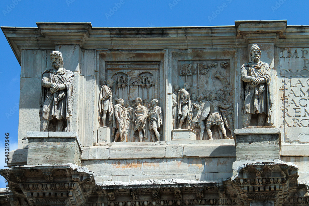Obraz premium Rome. Bas-reliefs of the Arch of Constantine close-up. Architecture and landmark of Rome, Italy. Europe