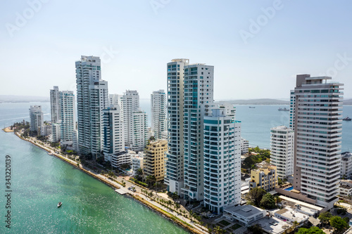 Aerial view of skyscrapers in Cartagena