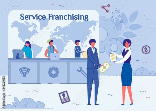 Service Franchising, Man Giving Money to Woman.