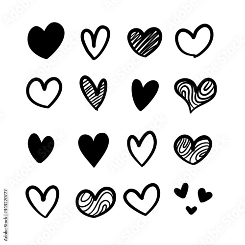 Set of hand-drawn scribble hearts.