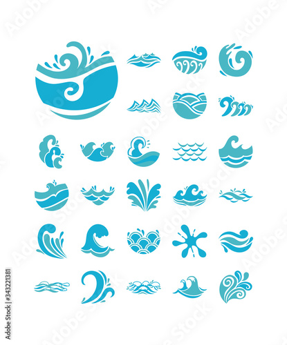 bundle of waves ocean set icons