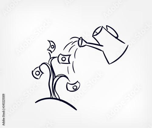 money tree concept vector clip art line sketch illustration