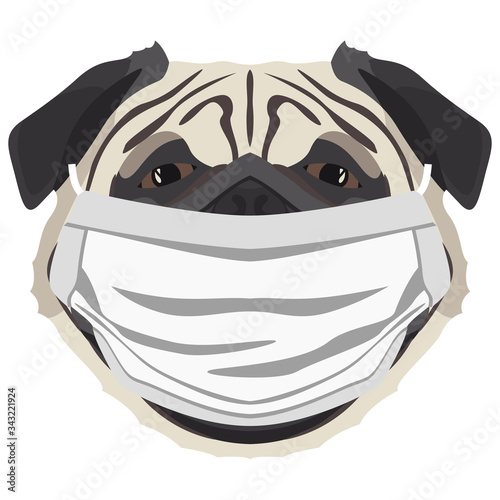 Illustration Hund Mops mit Atemschutzmaske