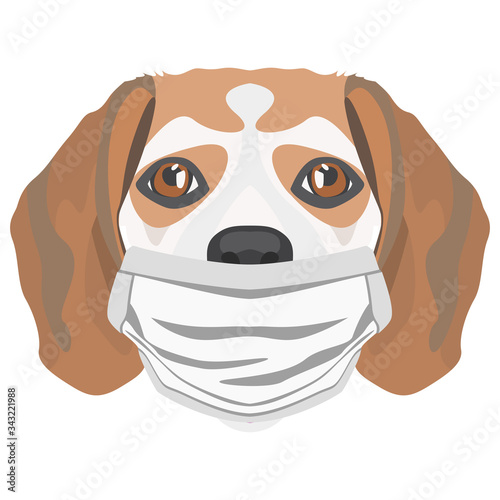 Illustration Hund Beagle mit Atemschutzmaske